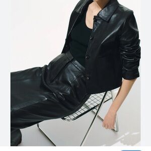 H&M Black Boxy Leather Jacket